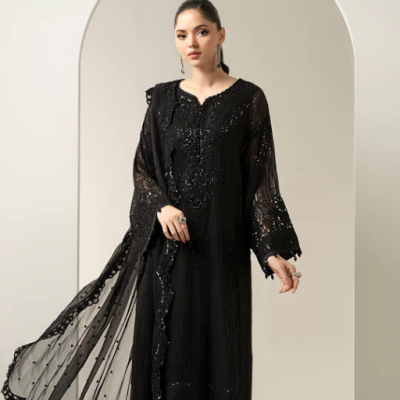 Maria B. Black Formal — Sequins & 3D Floral Elegance