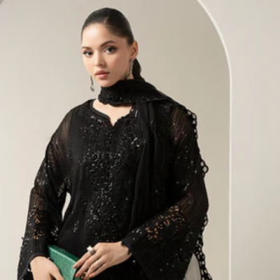 Maria B. Black Formal — Sequins & 3D Floral Elegance - Image 5