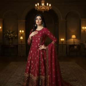 Maria B Block Print on Korean Raw Silk