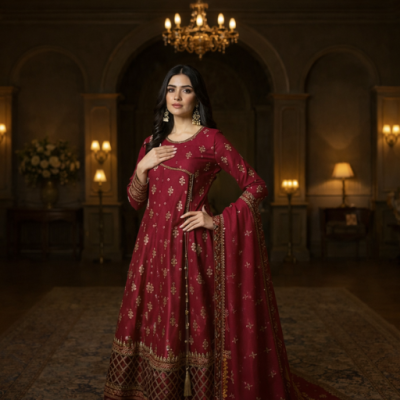 Maria B Block Print on Korean Raw Silk