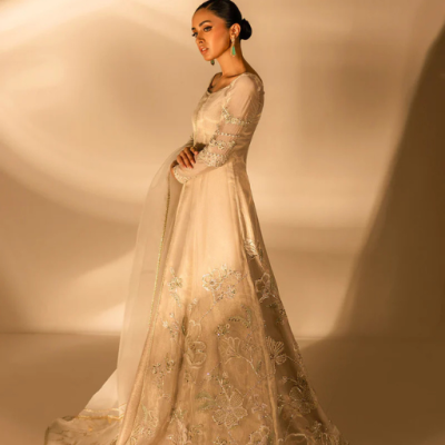 Whisper Maisuri Pishwas & Tissue Lehenga | Elegant Wedding Anarkali Set with Organza Dupatta - Image 4