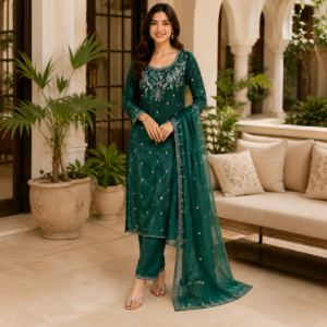 MARIA B Korean Raw Silk Embroidered 2PC | Premium Designer Wear | New Arrival